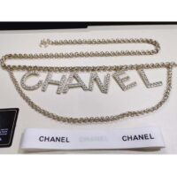 Chanel Women CC Belt Gold Tone Metal White Crystal Glass Diamond Chanel Logo (5)