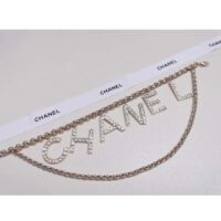 Chanel Women CC Belt Gold Tone Metal White Crystal Glass Diamond Chanel Logo (5)