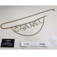 Chanel Women CC Belt Gold Tone Metal White Crystal Glass Diamond Chanel Logo (5)