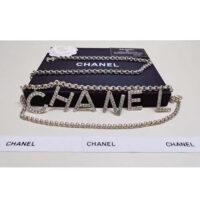 Chanel Women CC Belt Gold Tone Metal White Crystal Glass Diamond Chanel Logo (5)