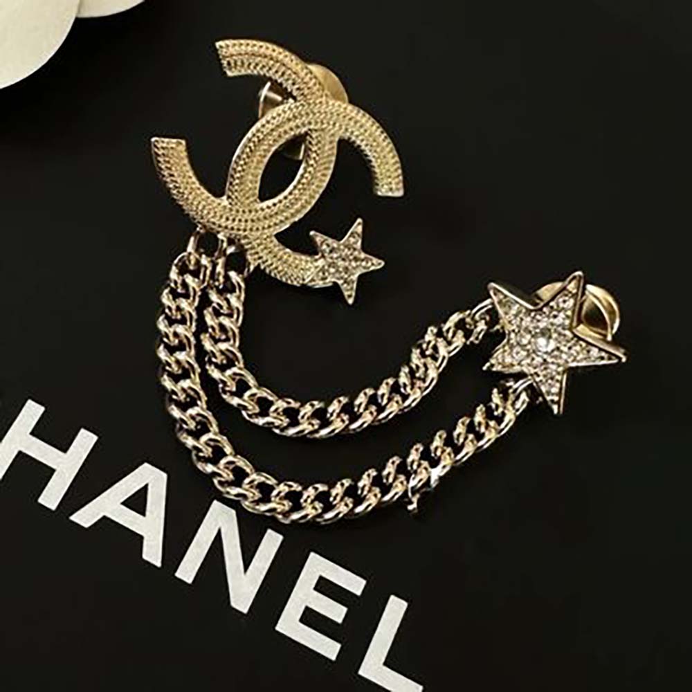 Chanel Women CC Brooch Metal Resin Diamantés Stars Gold Tone Metal (4)