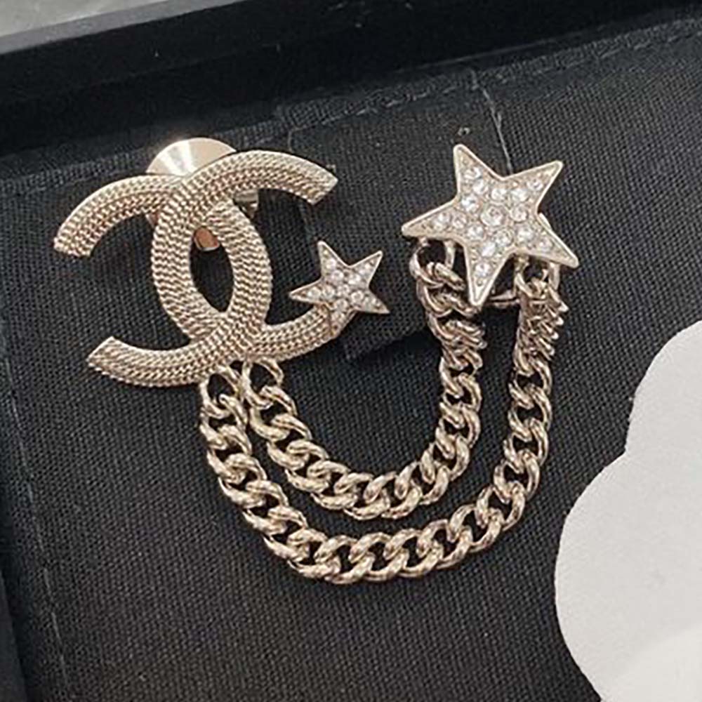 Chanel Women CC Brooch Metal Resin Diamantés Stars Gold Tone Metal (5)