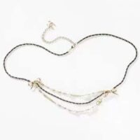 Chanel Women CC Chain Belt Gold Metal Resin Glass Pearls Strass Black Calfskin Leather