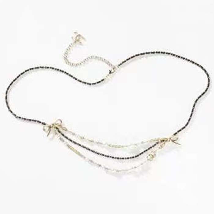 Chanel Women CC Chain Belt Gold Metal Resin Glass Pearls Strass Black Calfskin Leather
