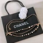 Chanel Women CC Chain Belt Gold Metal Resin Glass Pearls Strass Black Calfskin Leather - Image 3