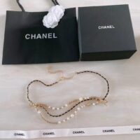 Chanel Women CC Chain Belt Gold Metal Resin Glass Pearls Strass Black Calfskin Leather (12)