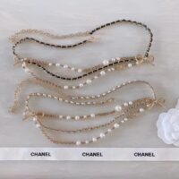 Chanel Women CC Chain Belt Gold Metal Resin Glass Pearls Strass White Calfskin Leather (5)