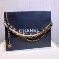 Chanel Women CC Chain Belt Gold Metal Resin Glass Pearls Strass Muticolor Diamonds Black Calfskin Leather (3)