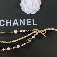 Chanel Women CC Chain Belt Gold Metal Resin Glass Pearls Strass White Calfskin Leather (5)