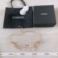 Chanel Women CC Chain Belt Gold Metal Resin Glass Pearls Strass White Calfskin Leather (5)