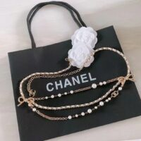 Chanel Women CC Chain Belt Gold Metal Resin Glass Pearls Strass White Calfskin Leather (5)