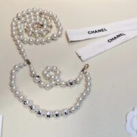 Chanel Women CC Chain Belt Metal Glass Pearls Imitation Pearls Strass Dark Gold Pearly White Crystal (6)