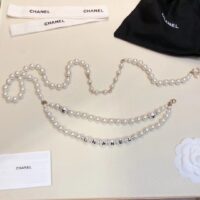 Chanel Women CC Chain Belt Metal Glass Pearls Imitation Pearls Strass Dark Gold Pearly White Crystal (6)