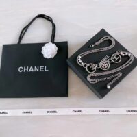 Chanel Women CC Chain Belt Metal Glass Pearls Imitation Pearls Strass Silver Pearly White Crystal (9)