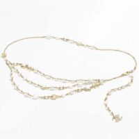 Chanel Women CC Chain Belt Metal Resin Glass Pearls Strass Gold Pearly White Crystal