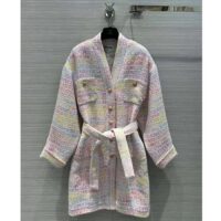 Chanel Women CC Coat Embroidered Cotton Wool Tweed Pink Yellow Ecru Blue Ref. P76296 V68251 NS965 (13)