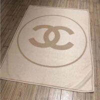 Chanel Women CC Cotton Wool Tweed Beige Sandy Multifunction Blanket Scarf (3)