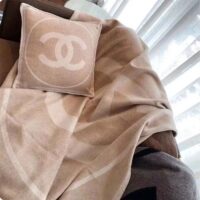 Chanel Women CC Cotton Wool Tweed Beige Sandy Multifunction Blanket Scarf (3)