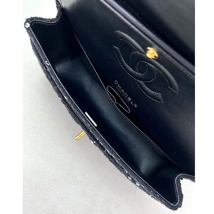 Chanel Women CC Flap Bag Strass Sequins Gold-Tone Metal Black White