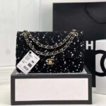 Chanel Women CC Flap Bag Strass Sequins Gold-Tone Metal Black White – Image 2