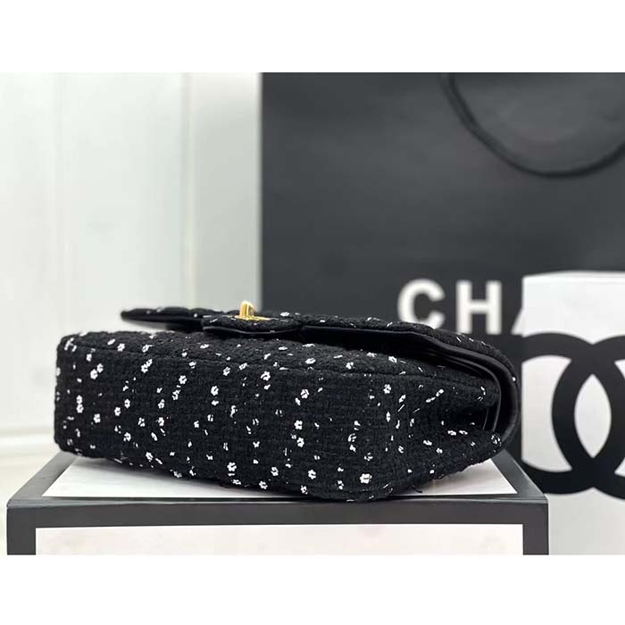 Chanel Women CC Flap Bag Strass Sequins Gold-Tone Metal Black White