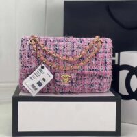 Chanel Women CC Flap Bag Tweed Fabrics Gold-Tone Metal Purple Pink Blue (2)