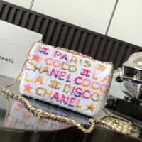 Chanel Women CC Small Flap Bag Sequins Gold-Tone Metal White Yellow Pink Blue (12)