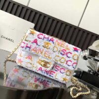 Chanel Women CC Small Flap Bag Sequins Gold-Tone Metal White Yellow Pink Blue (12)