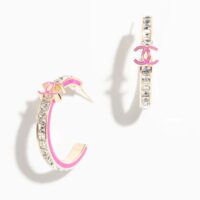 Chanel Women Hoop Earrings in Metal and Diamantés-Pink