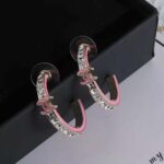 Chanel Women Hoop Earrings in Metal and Diamantés-Pink – Bild 6