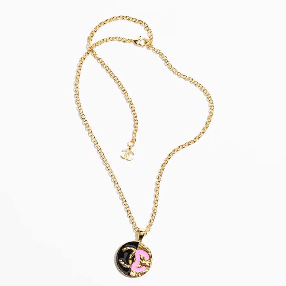 Chanel Women Pendant Necklace in Metal-Black and Pink
