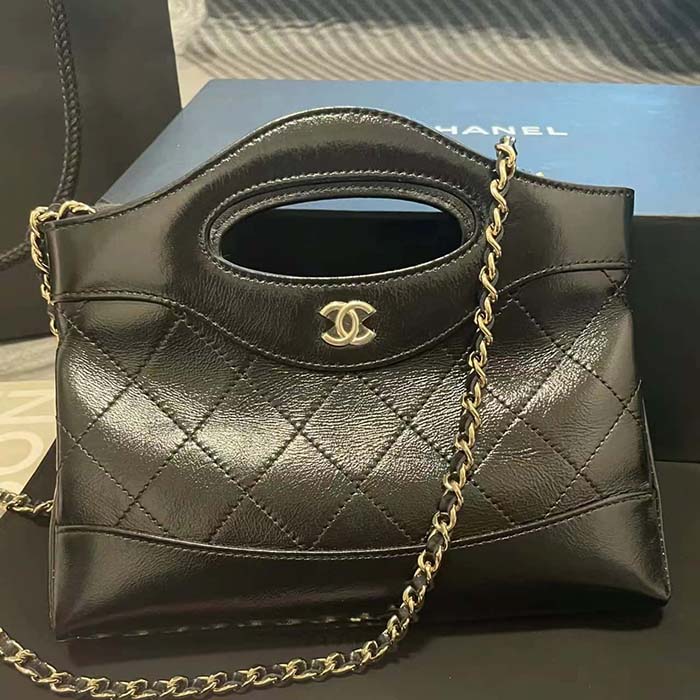Chanel Women Small Shopping Bag in Aged Calfskin Leather-Black (12)