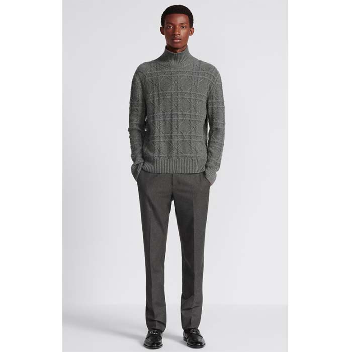Dior Men CD Dior Icons Sweater Gray Cashmere Knit Stand Collar All-Over Cannage Motif