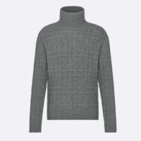 Dior Men CD Dior Icons Sweater Gray Cashmere Knit Stand Collar All-Over Cannage Motif (12)