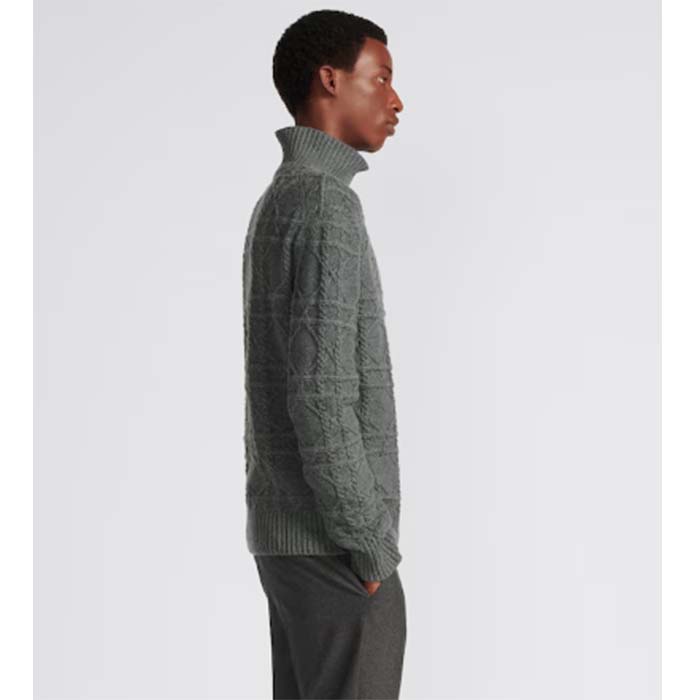 Dior Men CD Dior Icons Sweater Gray Cashmere Knit Stand Collar All-Over Cannage Motif