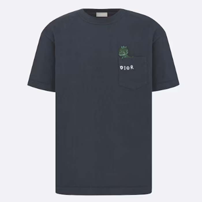 Dior Men CD Dior Otani Workshop Relaxed-Fit T-Shirt Navy Blue Slub Cotton Jersey