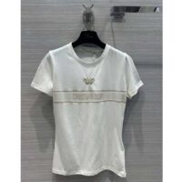 Dior Men CD Embroidered T-Shirt White Cotton Jersey Gold-Tone Signature (3)