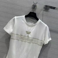 Dior Men CD Embroidered T-Shirt White Cotton Jersey Gold-Tone Signature (3)