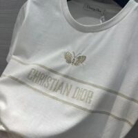 Dior Men CD Embroidered T-Shirt White Cotton Jersey Gold-Tone Signature (3)