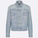 Chaqueta Dior Men CD MKII de sarga de algodón azul claro con efecto vintage desteñido a láser y denim grueso