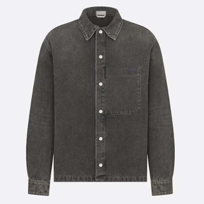 Dior Men CD Overshirt Black Cotton Twill Laser-Faded Vintage Effect Heavy-Weight Denim