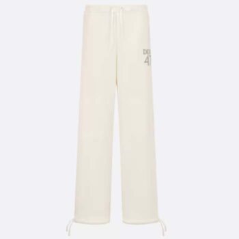 Dior Men CD Track Pants White Cotton Fleece Dior 47 Embroidery Pockets