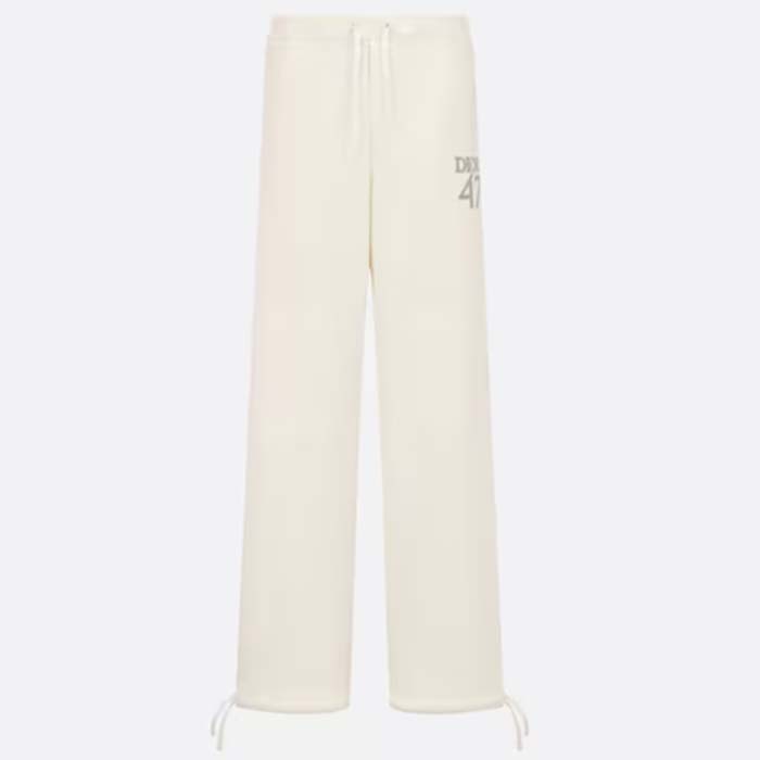 Dior Men CD Track Pants White Cotton Fleece Dior 47 Embroidery Pockets