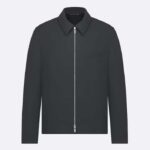 Dior Men CD Zipped Jacket Blue Virgin Wool Blend Viscose Spread Collar