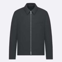 Dior Men CD Zipped Jacket Blue Virgin Wool Blend Viscose Spread Collar