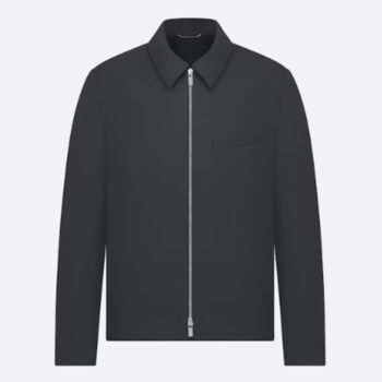 Dior Men CD Zipped Jacket Blue Virgin Wool Blend Viscose Spread Collar