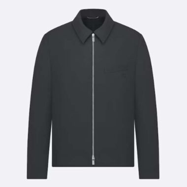 Dior Men CD Zipped Jacket Blue Virgin Wool Blend Viscose Spread Collar