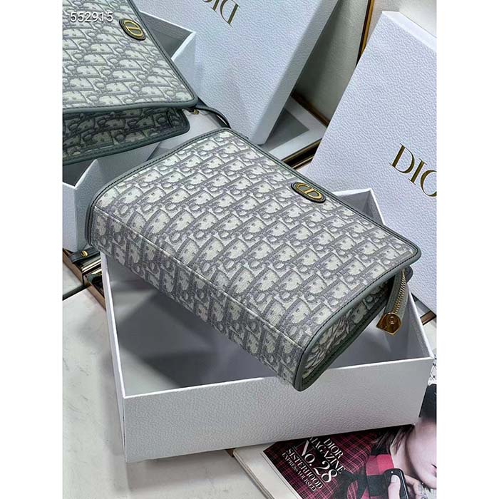 Dior Unisex CD Medium 30 Montaigne Pouch Gray Dior Oblique Jacquard (10)