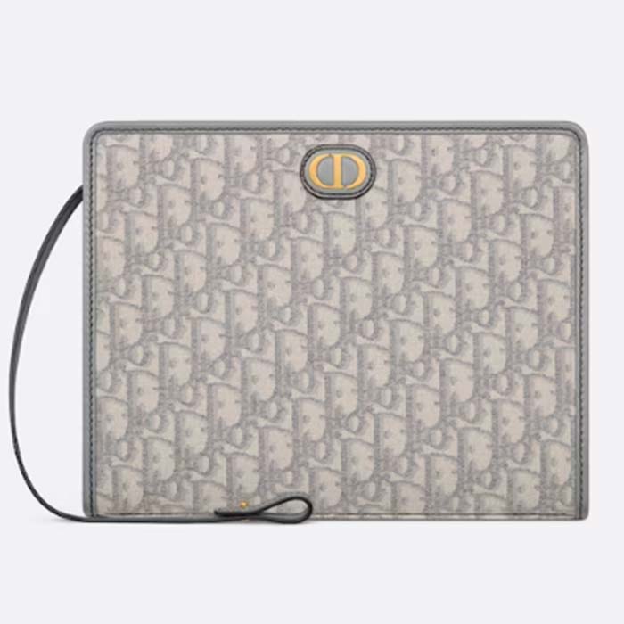 Dior Unisex CD Medium 30 Montaigne Pouch Gray Dior Oblique Jacquard