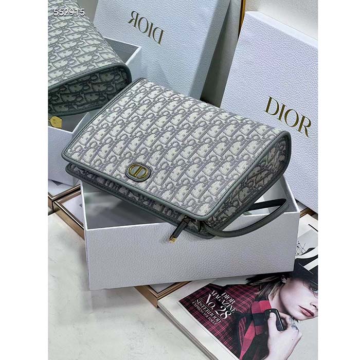 Dior Unisex CD Medium 30 Montaigne Pouch Gray Dior Oblique Jacquard (3)